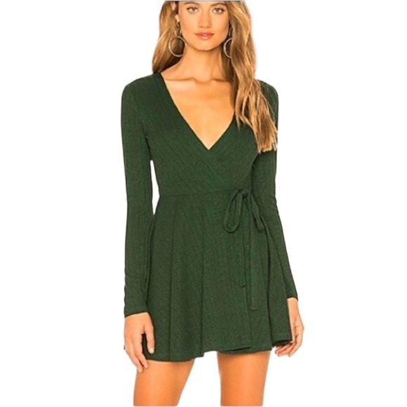 privacy please‎ revolve wrap dress in dark green - Picture 1 of 14